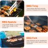 Stainless Steel BBQ Grill Tool Kit Grilling Utensil Accessories w/ Spatula Tongs Fork Knife
Brush Pepper Salt Shaker Bottle Grilled Skewers Corn Need