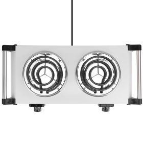 2000W Electric Dual Burner Portable Coil Heating Hot Plate Stove Countertop RV Hotplate with 5 Temperature Adjustments Portable Handles (Option: Burner SilverDouble)